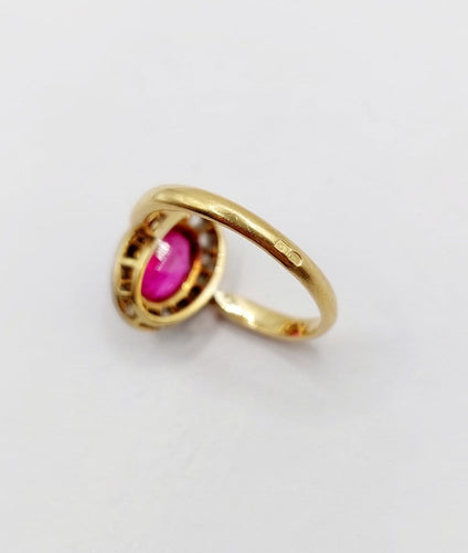 Bague 47.5 Bague pompadour antique en or 18k, platine, rubis synthétique et diamants 58 Facettes A07323