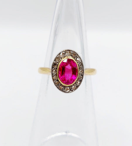 Bague 47.5 Bague pompadour antique en or 18k, platine, rubis synthétique et diamants 58 Facettes A07323