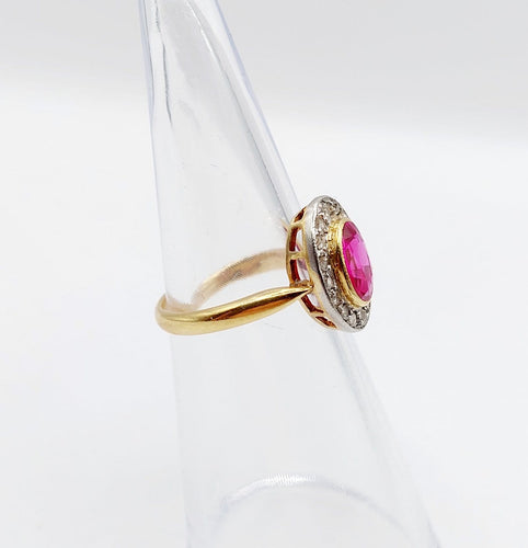 Bague 47.5 Bague pompadour antique en or 18k, platine, rubis synthétique et diamants 58 Facettes A07323