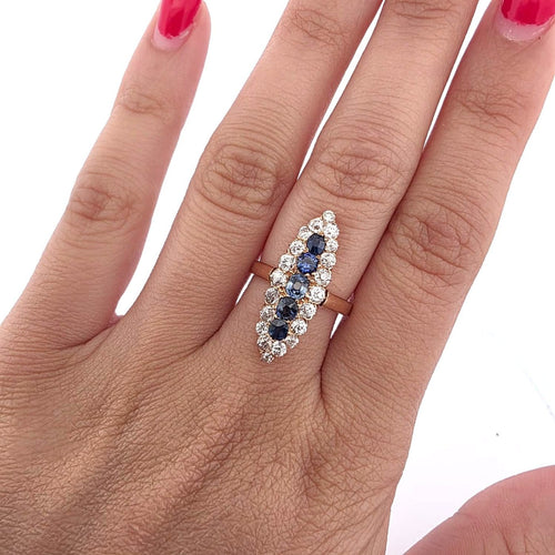 Bague 54 Bague victorienne en or jaune 18 kt avec diamants et saphirs 58 Facettes 381/26 D