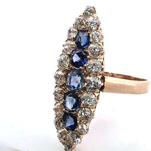 Bague 54 Bague victorienne en or jaune 18 kt avec diamants et saphirs 58 Facettes 381/26 D