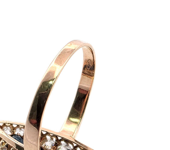 Bague 54 Bague victorienne en or jaune 18 kt avec diamants et saphirs 58 Facettes 381/26 D