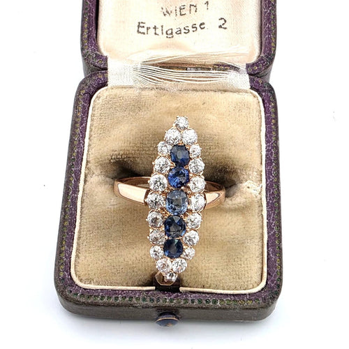 Bague 54 Bague victorienne en or jaune 18 kt avec diamants et saphirs 58 Facettes 381/26 D