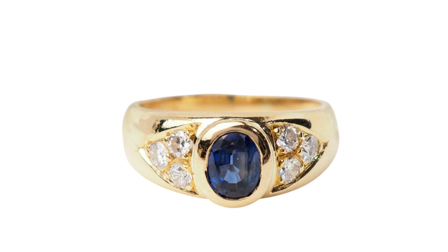 Bague Bague jonc en or jaune, spinelle bleu et diamants 58 Facettes 33040