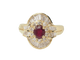Bague jupe en or jaune, rubis et diamants