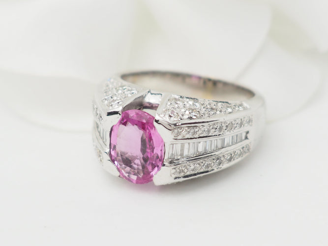 Bague Bague jonc en or blanc, saphir rose et diamants 58 Facettes 33291