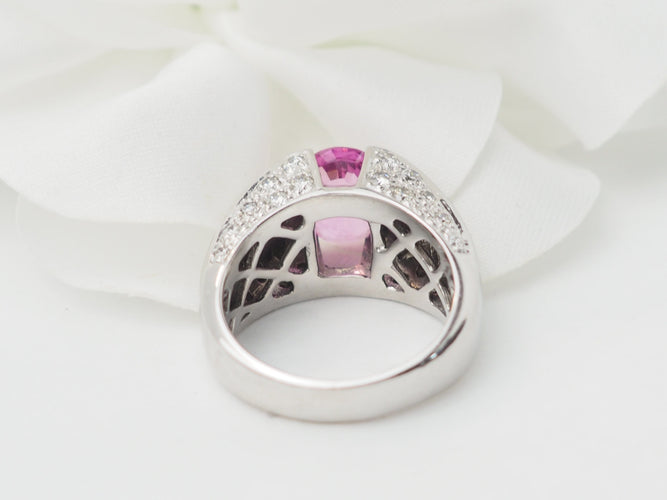 Bague Bague jonc en or blanc, saphir rose et diamants 58 Facettes 33291