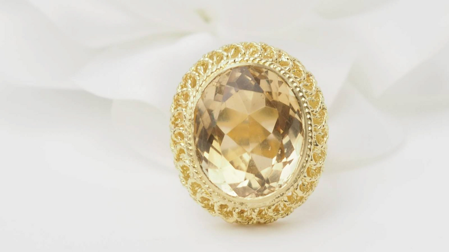 Bague 55 Bague filigranée en or jaune avec citrine facettée 58 Facettes 32760