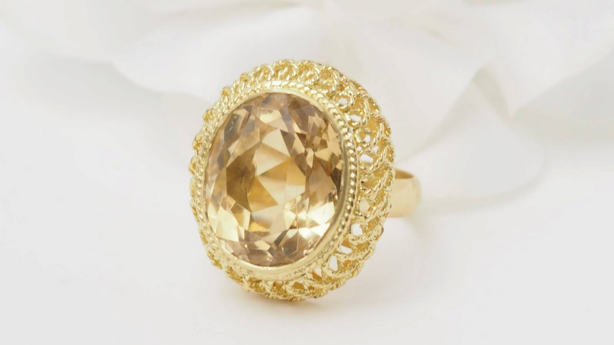 Bague 55 Bague filigranée en or jaune avec citrine facettée 58 Facettes 32760