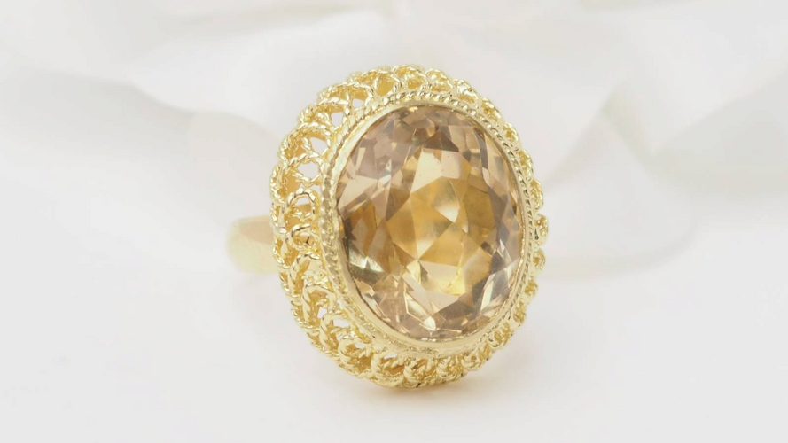 Bague 55 Bague filigranée en or jaune avec citrine facettée 58 Facettes 32760