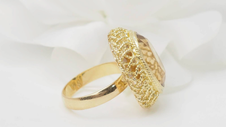 Bague 55 Bague filigranée en or jaune avec citrine facettée 58 Facettes 32760