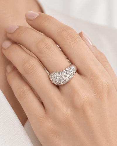 Bague 51 Bague vague pavée de diamants en or blanc 58 Facettes 33754