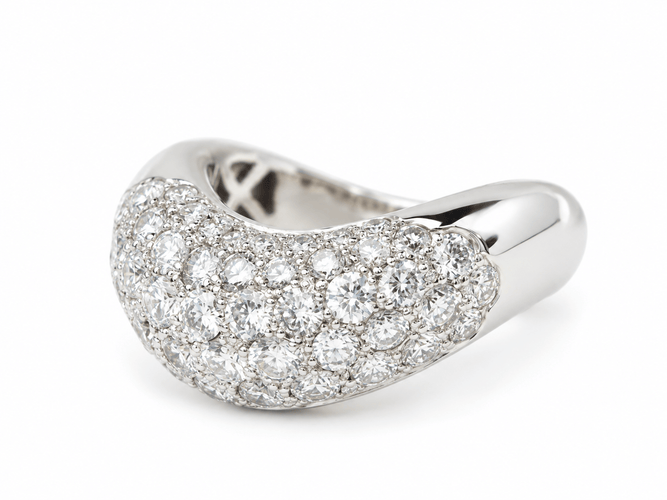 Bague 51 Bague vague pavée de diamants en or blanc 58 Facettes 33754