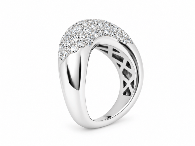 Bague 51 Bague vague pavée de diamants en or blanc 58 Facettes 33754