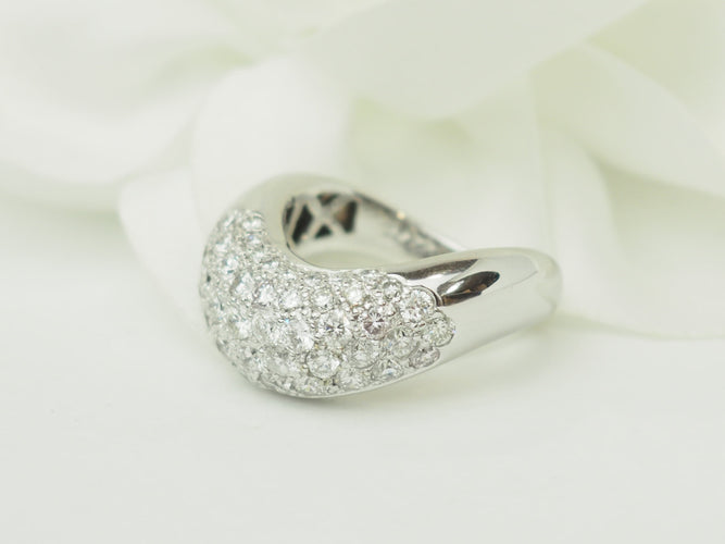 Bague 51 Bague vague pavée de diamants en or blanc 58 Facettes 33754