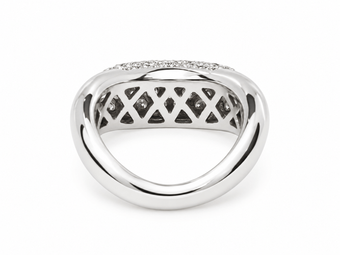 Bague 51 Bague vague pavée de diamants en or blanc 58 Facettes 33754