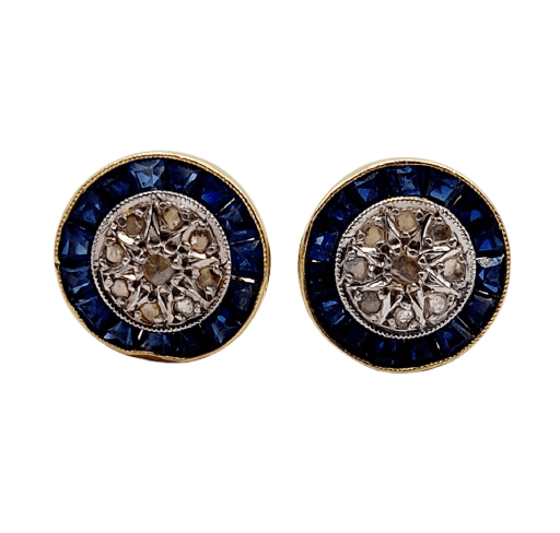 Boucles d'oreilles Puces d'oreilles Art déco en or 18k, diamants et saphirs 58 Facettes A07331