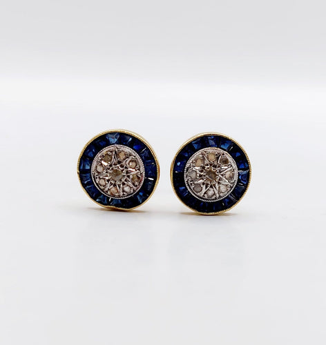 Boucles d'oreilles Puces d'oreilles Art déco en or 18k, diamants et saphirs 58 Facettes A07331