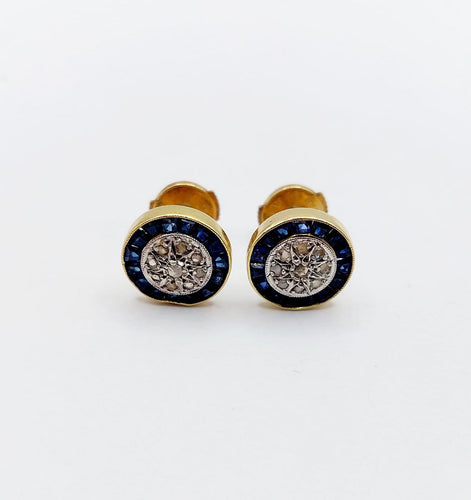Boucles d'oreilles Puces d'oreilles Art déco en or 18k, diamants et saphirs 58 Facettes A07331