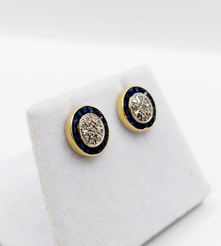 Boucles d'oreilles Puces d'oreilles Art déco en or 18k, diamants et saphirs 58 Facettes A07331