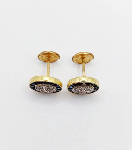 Boucles d'oreilles Puces d'oreilles Art déco en or 18k, diamants et saphirs 58 Facettes A07331