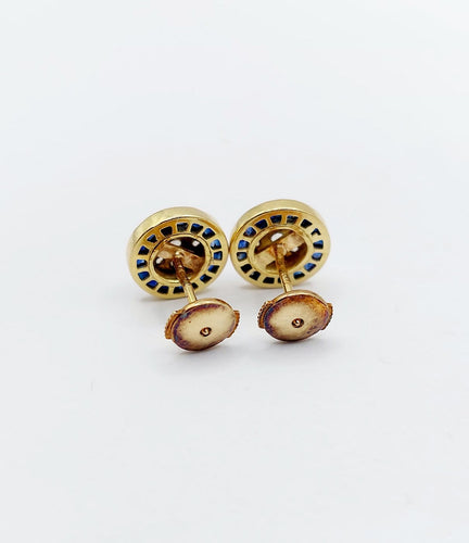 Boucles d'oreilles Puces d'oreilles Art déco en or 18k, diamants et saphirs 58 Facettes A07331