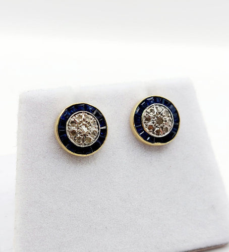 Boucles d'oreilles Puces d'oreilles Art déco en or 18k, diamants et saphirs 58 Facettes A07331