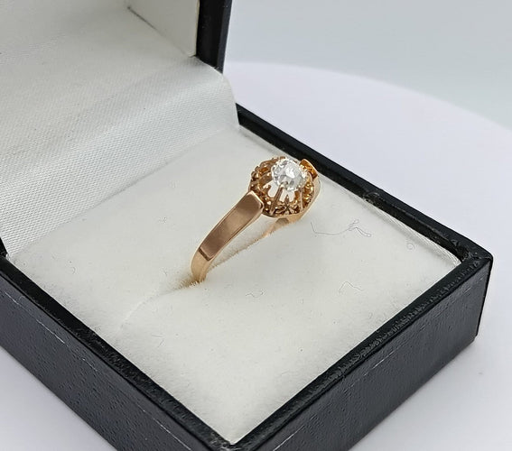 Bague 54 Bague solitaire XIXe en or 18K et diamant 58 Facettes SADD/310