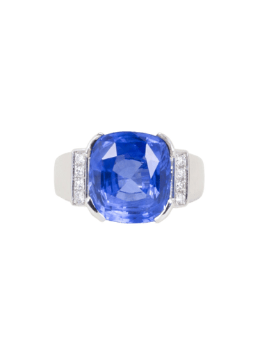 Bague 58.5 Bague cocktail en or blanc, saphir Ceylan et diamants 58 Facettes 1203.1