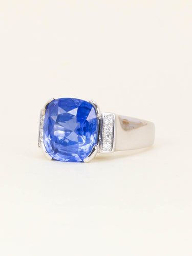 Bague 58.5 Bague cocktail en or blanc, saphir Ceylan et diamants 58 Facettes 1203.1
