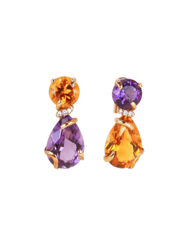 Boucles d'oreilles Chanel Vénitien - Boucles d'oreilles en or jaune, améthystes, citrines et diamants 58 Facettes 1265.4