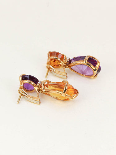 Boucles d'oreilles Chanel Vénitien - Boucles d'oreilles en or jaune, améthystes, citrines et diamants 58 Facettes 1265.4