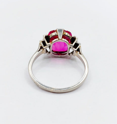 Bague 55 Bague Art déco en or blanc 18k, platine, rubis synthétique et diamants 58 Facettes A07294