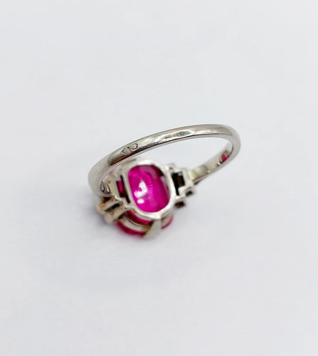 Bague 55 Bague Art déco en or blanc 18k, platine, rubis synthétique et diamants 58 Facettes A07294