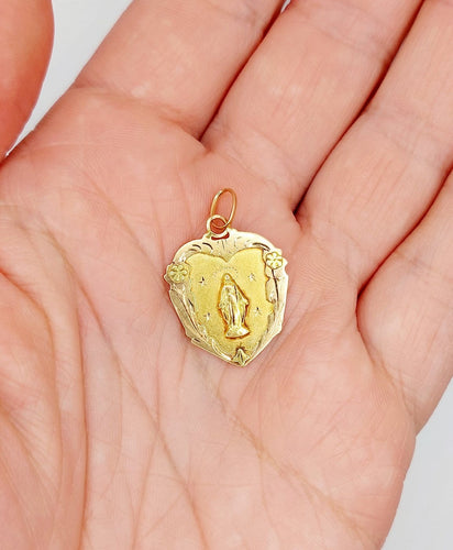 Pendentif Médaille religieuse Art nouveau Vierge Marie en or rose 18k 58 Facettes A07295