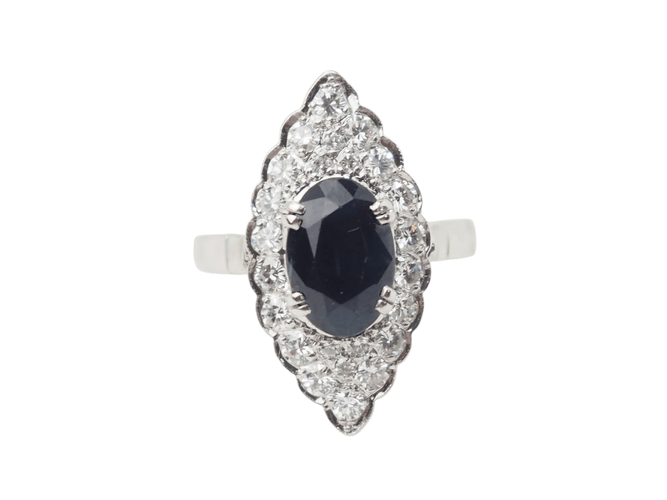 Bague 50 Bague marquise en or blanc, saphir et diamants 58 Facettes 33228