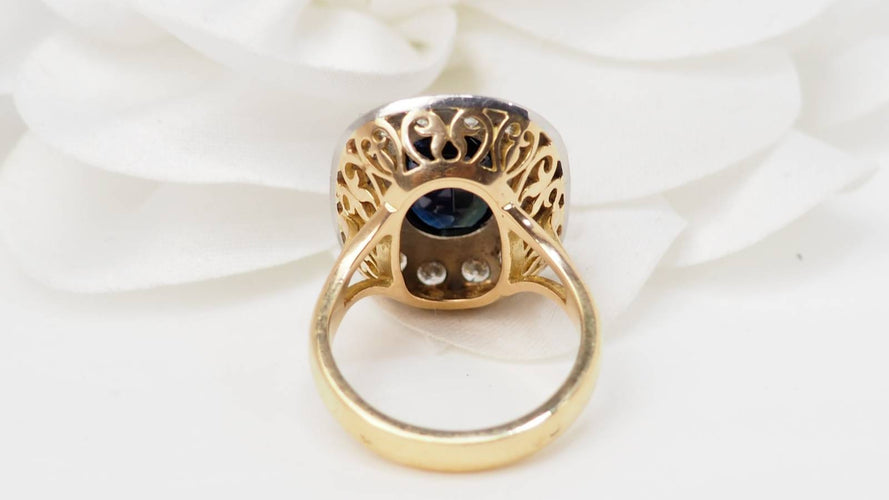 Bague 53.5 Bague pompadour en or bicolore 18 kt, saphir et diamants 58 Facettes