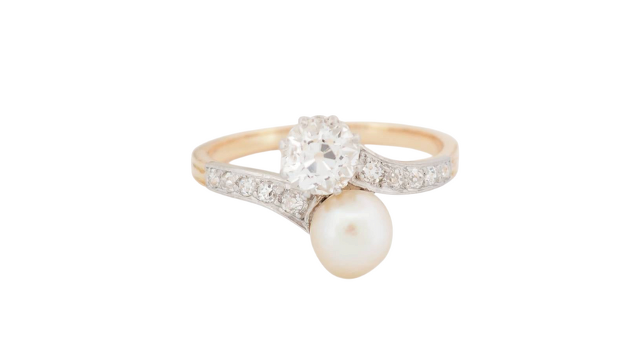 Bague 51.5 Toi et Moi - Bague en or jaune, diamants et perle de culture 58 Facettes 33047