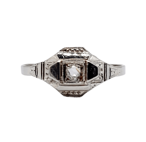 Bague 55 Bague Art déco en or blanc 18k et diamant taille rose 58 Facettes A07173
