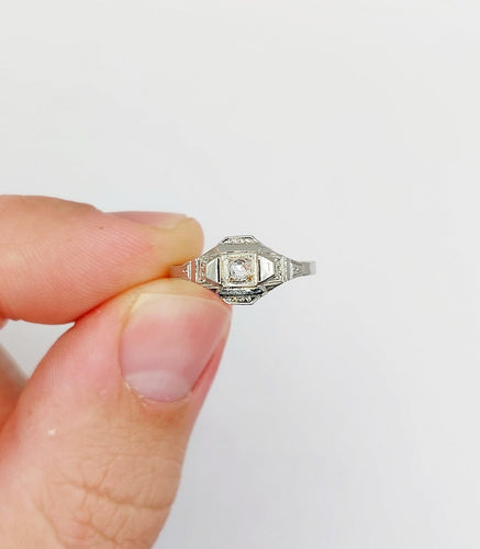 Bague 55 Bague Art déco en or blanc 18k et diamant taille rose 58 Facettes A07173