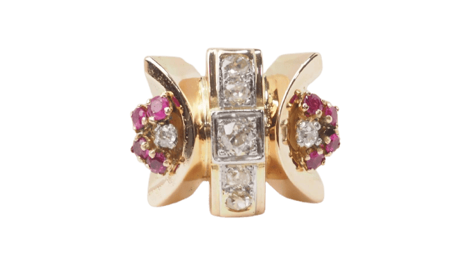 Bague Bague Tank en or jaune, rubis et diamants 58 Facettes 32887