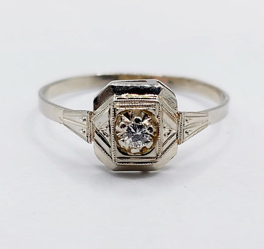 Bague 54 Bague Art déco en or blanc 18K et platine avec diamant 58 Facettes A07175
