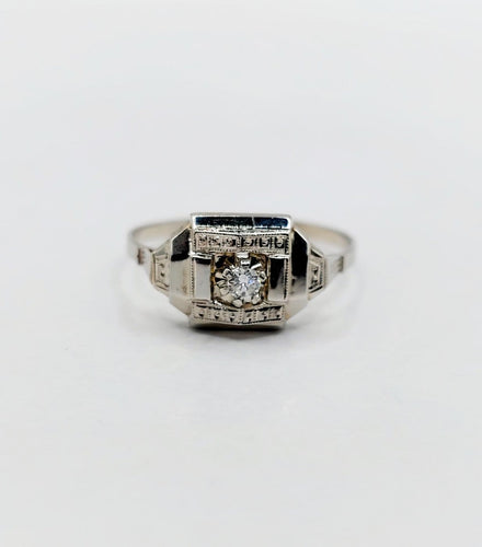 Bague 54 Art déco - Bague géométrique en or blanc 18k, platine et diamant 58 Facettes A07176