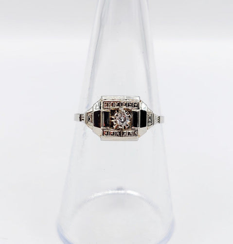 Bague 54 Art déco - Bague géométrique en or blanc 18k, platine et diamant 58 Facettes A07176