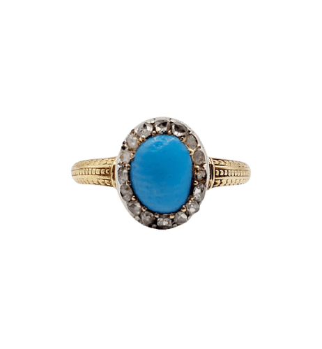 Bague 60 Bague marguerite antique en or 18k, turquoise et diamants 58 Facettes A07210