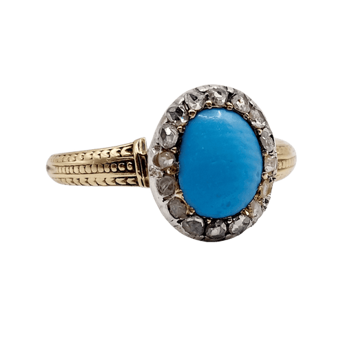 Bague 60 Bague marguerite ancienne en or 18k, turquoise et diamants 58 Facettes A07210