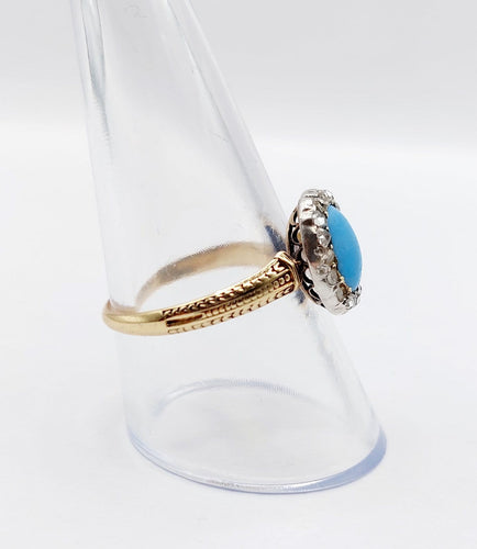 Bague 60 Bague marguerite ancienne en or 18k, turquoise et diamants 58 Facettes A07210