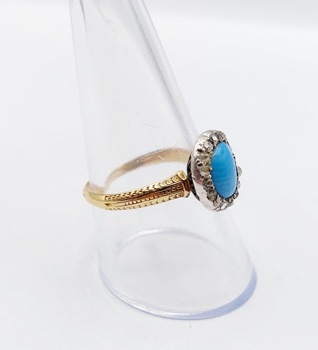 Bague 60 Bague marguerite antique en or 18k, turquoise et diamants 58 Facettes A07210