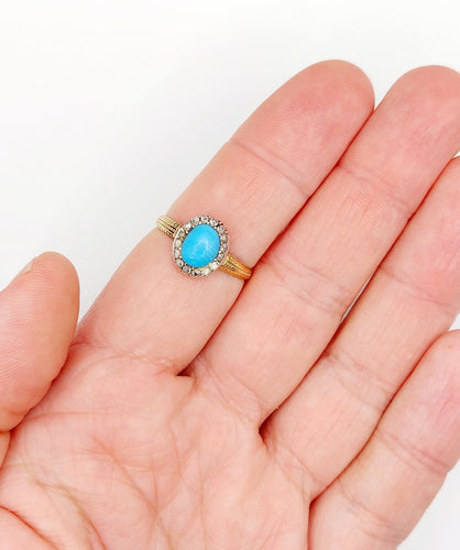 Bague 60 Bague marguerite antique en or 18k, turquoise et diamants 58 Facettes A07210