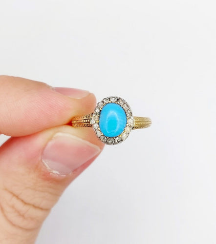 Bague 60 Bague marguerite ancienne en or 18k, turquoise et diamants 58 Facettes A07210